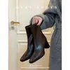 2026 Nuevas Botas de Moda Francesas Ajustadas de Tacón Alto y Grueso para Tobillo para Mujer con Punta Cuadrada Pequeña y Ajuste Delgado Botas de Moda Elásticas