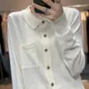 Camisa Artística com Bolsos de Lã Sintética de Camada Dupla para Mulheres, Primavera e Outono, Design Versátil, Simples e Elegante com Manga Longa