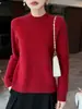 Suéter casual de punto trenzado 100% lana con cuello semi-alto para mujer, top de punto grueso de lana pura holgado para otoño e invierno
