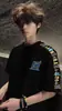 Camiseta masculina de manga curta com bordado de letras e flores, estilo high street americano, novo modelo de verão, marca de tendência nacional, corte solto, peça para casal, comércio exterior