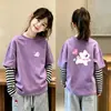 Camiseta de manga larga para niña, camiseta básica infantil, top de algodón puro de dos piezas simuladas para otoño, ropa nueva de otoño para niñas, ropa infantil