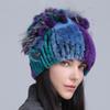 Gorro de Lana Grueso de Invierno Nuevo para Mujer Estilo Europeo y Americano, Gorro de Piel de Conejo Rex, Gorro de Punto con Cinturón Lateral y Flor