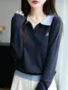 2025 Nova Camisa Básica de Tricô Gola Polo Slim Casual Lapela Slim Tricô Pulôver Feminino Tricô Outono e Inverno