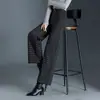 Pantalones de Lana a Cuadros de Pierna Ancha para Mujer, Nuevos Pantalones Casuales Otoño/Invierno 2026, Elegantes, Adelgazantes, con Caída, Pantalones Rectos de Nueve Puntos