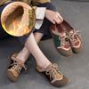 Jiezu 2025 Invierno Nuevo Zapatos Planos para Viaje de Piel Nobuck Combinación de Colores Cierre Frontal con Cordones Forro de Felpa Zapatos de Mujer Moda Casual Versátil