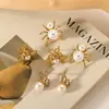 Brincos europeus e americanos simples de aço titânio banhados a ouro 18K não desbotam estilo INS de alto padrão temperamento da moda brincos retrô atacado