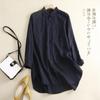 Camisa Larga de Algodón y Lino de Longitud Media para Mujer Estilo Otoño Nuevo 2026 Top Holgado y Versátil Chaqueta Exterior Adelgazante