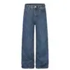 Pantalones de mezclilla lavada desgastada para hombre, estilo moderno de calle, estilo básico simple y versátil, pantalones casuales holgados de pierna recta