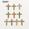 JFB011 Cruz religiosa única estilo europeu com design de contas clipes de pedras coloridas acessórios de vestuário ou pingente de colar