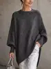 Suéter de punto cruzado europeo y americano 2026 otoño e invierno, cuello redondo, talla grande, estilo suelto y casual, suéter liso para mujer