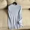 Nova blusa base de tricô canelado 2026, gola alta pequena, corte justo, suéter para sobreposição, atacado H10HS66