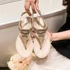 Sandalias Romanas de Tanga Plana con Pedrería para Mujer 2025 Verano Nuevo Estilo Moda de Nicho Diseño de Alta Gama para Combinar con Faldas