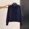 Nuevos diseños de otoño/invierno de Europa y América: Elegante y versátil cárdigan de punto de manga larga con cuello alto y doble cremallera, perfecto como suéter o prenda exterior para mujer