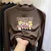 Roupa de baixo infantil dupla face com forro de fleece, estilo outono/inverno, gola alta, camiseta de manga longa escovada para meninas, roupa quente para bebês e crianças pequenas