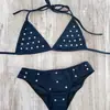 Biquíni Sexy de Três Pontos com Decoração Metálica Estilo Europeu e Americano Verão Transfronteiriço Top Halter Conjunto de Biquíni de Praia Y2K