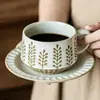 Conjunto de pires para xícara de café retrô com senso de alta qualidade, xícara de flor de grés criativa, caneca requintada de alta qualidade para uso doméstico, atacado