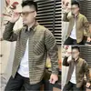 Camisa jeans xadrez de outono com gola de lapela, uma jaqueta casual nova e versátil