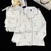 Pijama de Manga Larga para Mujer, Seda Helada de Primavera y Otoño Modelo Nuevo 2026 con Almohadillas en el Pecho, Conjunto Holgado de Ropa para el Hogar de Otoño para Mujer de Tallas Grandes