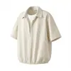 Camisa de Manga Curta Listrada Vertical com Decote V Falsa de Duas Peças para Homens, Camisa Estilo Preguiçoso, Jaqueta Fina de Meia Manga para o Verão