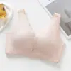 Sutiã sem fio estilo colete com fecho nas costas de quatro colchetes, anti-queda, acabamento em renda, confortável, espessura média, lingerie para taça B