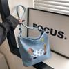 Bolsa de ombro, bolsa de ombro literária bordada fofa, bolsa de grande capacidade, bolsa feminina para deslocamento diário, versátil, estilo preguiçoso, branca
