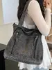 Bolsa Estilo Perezoso, Gran Capacidad, Bolso Cruzado Casual Estilo Coreano, Bolso de Mano para Ir al Trabajo, Bolso de Hombro de Mezclilla Retro