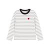 Camiseta Listrada para Meninas Primavera e Outono Nova Estilo Coreano Slim Gola Redonda Versátil Tendência Manga Longa Top de Outono para Crianças