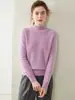 Novo suéter feminino de cashmere puro para outono e inverno, gola alta discreta, espessado para aquecimento, corte justo e que valoriza a silhueta, perfeito como peça de base ou blusa de tricô