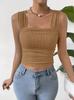 2024 Cross-border europeu e americano roupas femininas Amazon primavera e verão nova moda sem mangas umbigo quadrado colar cinto de ombro top top