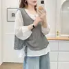 Especial2026 Início do Outono Novo Tamanho Grande Moda Feminina Elegante Colete Vazado Conjunto de Duas Peças com Mangas Longas 0911