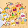 Toppers Decorativos para Bolo Face Sorridente de Urso Estilo Coreano, Inserções Coloridas Hb para Aniversários Infantis, Coração Nuvem Xadrez Amor