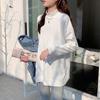 Camiseta feminina de veludo de manga comprida dupla face, outono e inverno, comprimento médio, cobertura de quadril, estilo ocidental, camisa simples e quente