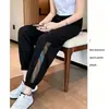 Pantalones finos de seda helada de verano para mujer, pantalones deportivos negros para mujeres menudas, pantalones frescos de gasa con puños, secado rápido, de nueve puntos, anti-mosquitos