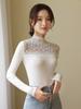Camisa Base de Encaje para Mujer Primavera y Otoño 2024 Nuevo Estilo Interior Ajustado Gasa Blanca Manga Larga Top de Alta Gama