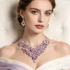 Set de Collar y Pendientes de Piedras Preciosas Multicolor Retro Europeo para Mujer Moda Accesorios para Vestido de Novia Banquetes Noche Joyería Transfronteriza