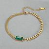 Design Estilo Frio Ins Luxo Leve Zircônia Verde Quadrada Pulseira Corrente Dupla Temperamento Feminino Joias de Aço Inoxidável