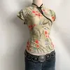 Novo Cheongsam Feminino Estilo Chinês Estampado com Gola Alta, Fecho Diagonal e Camiseta de Manga Curta Abotoada, Versão Melhorada Estilo Retro Y2K