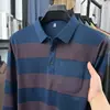 Camisa Polo Masculina de Manga Longa Listrada com Gola Reversível, Top Casual da Moda com Bolsos Reais, Camiseta Masculina