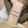 Manta Suave Primavera y Verano Pulsera de Plata de Ley Perla Rosa Apilada Desgaste Lujo Ligero Pulsera de Gama Alta Pulsera Versátil