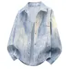 Camisa masculina de manga longa com padrão de bambu retrô americano, novo modelo 2026, corte solto, camisa casual moderna para homens