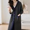 Cárdigan con capucha de punto a juego para mujer, otoño e invierno, 2024, nuevo, chaqueta suéter holgada y gruesa por encima de la rodilla