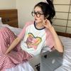 Traje de pantalón de manga corta de verano con diseño de oso de amor, incluye pijama con almohadilla para el pecho, ropa de abrigo informal para estudiantes femeninas, ropa de casa