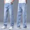 Calças Jeans Finas de Verão, Retas, Largas, Casuais, Versáteis, Cor Clara, Calças Jeans Masculinas Stretch