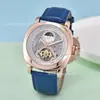 Dropshipping Forsining Esqueleto Completo Correa de Cuero Genuino Impermeable Reloj Mecánico Automático para Hombre Reloj para Hombre