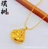 Tienda de Oro Mismo Estilo Collar de Buda Hueco Chapado en Oro con el Carácter '' en Nuevo Estilo Chino, Collar con Colgante de Buda Sonriente Estilo Chino