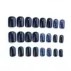 Uñas postizas cortas de moda con estampado de leopardo azul oscuro transfronterizas, parches de uñas postizas de comercio exterior con un toque de alta gama