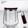 Taza con Filtro de Luz de 500 ml con Posavasos, Juego de Tres Piezas con Mango de Madera para Té en la Sala de Estar, Taza de Té de Vidrio de Borosilicato Alto para Té de Flores con Vista a la Montaña