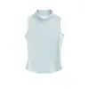 Colete Sexy Quente Sem Mangas com Gola Alta Parcial para Mulheres 2026 Verão Novo Design Slim Fit Cor Sólida Top Colado