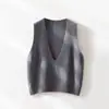 Gang Mi Apparel / Malha de Lã Merino Australiana Pura Sem Costura Primavera Outono Colete Feminino Decote V Profundo Sem Mangas Solto Bai