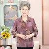 Roupas de Verão para Mães Idosas, Novas Blusas de Estilo Nacional Chinês, Camisas de Vovó, Camisas Elegantes de Corte Amplo com Manga Três Quartos para Senhoras Idosas